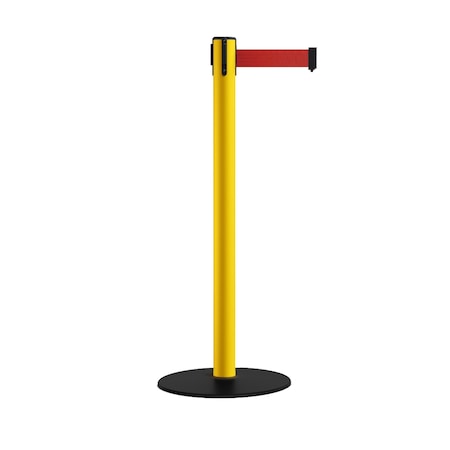 Stanchion Belt Barrier Yellow Post Low Base 13ft. Red Belt